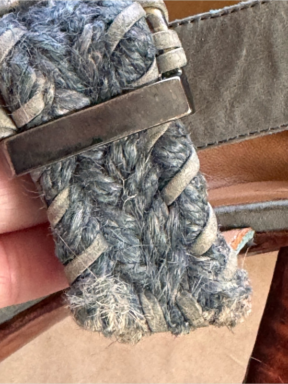 John Fluevog Tuggawar Hopscotch Leather Woven Fibre Strappy Heeled Sandals. 11.5 - Picture 8 of 15
